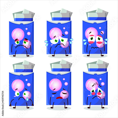Blue bubble gum cartoon character with sad expression. Vector illustration