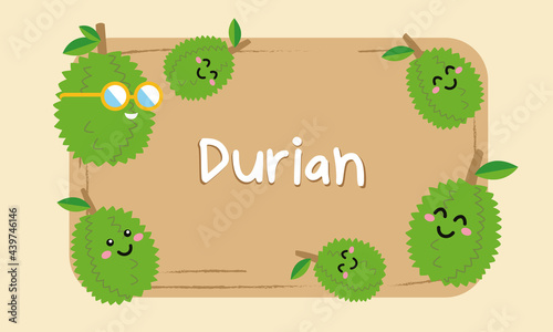 Banner durian with cartoon durian happy face.