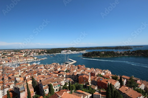 Wide angle view over the Croatian fishing port of Rovinj.