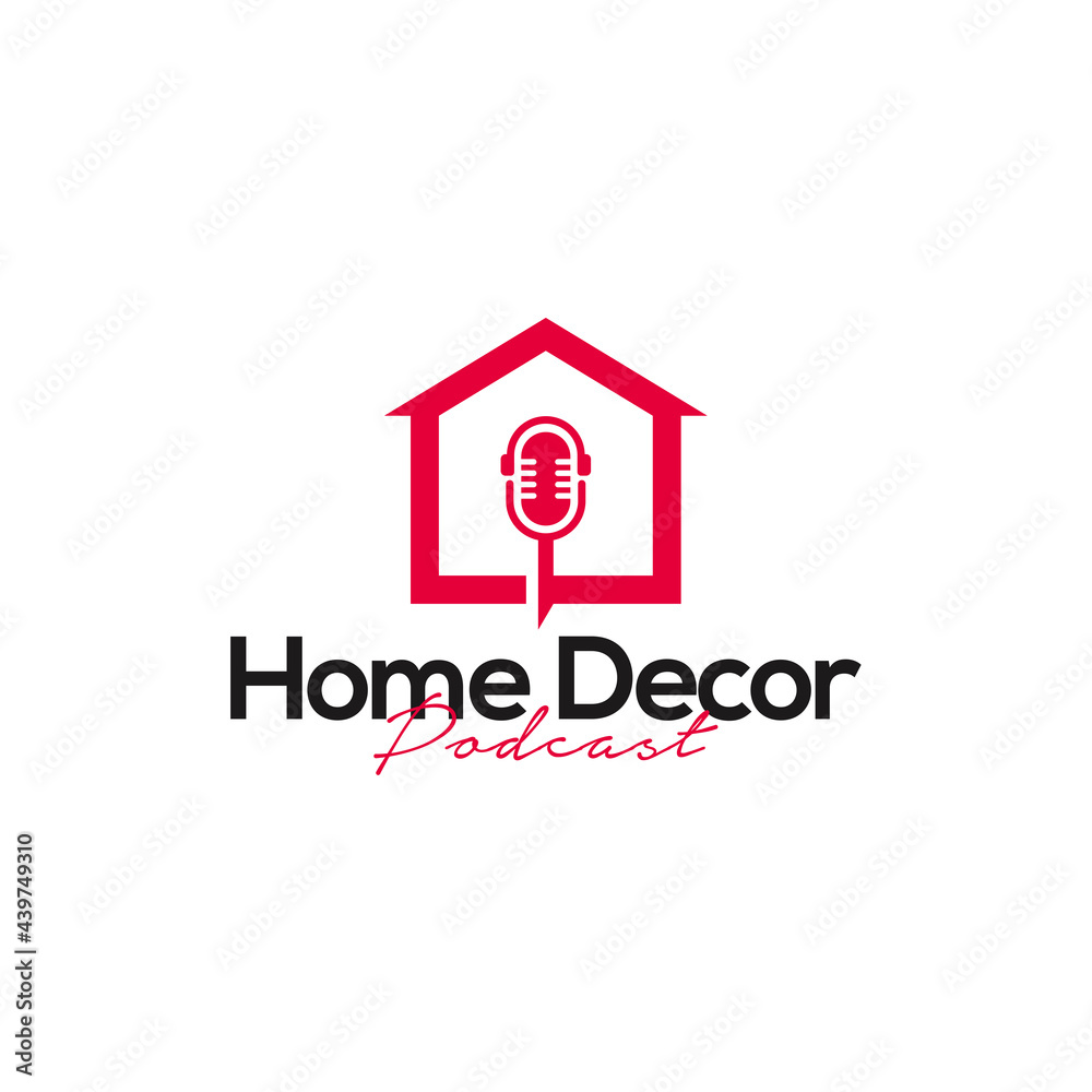 Home With Mic Podcast Logo Template. Logo for House and Interior Designs Podcast Home With Mic Podcast Logo Template. Logo for House and Interior Designs Podcast