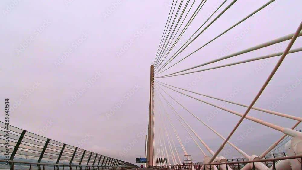 Driving over the Queensferry Crossing in the late afternoon sun - first person view. Driving over the Queensferry Crossing in the late afternoon sun - first person view.