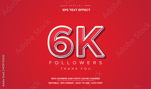 Text effect number 6k followers in red