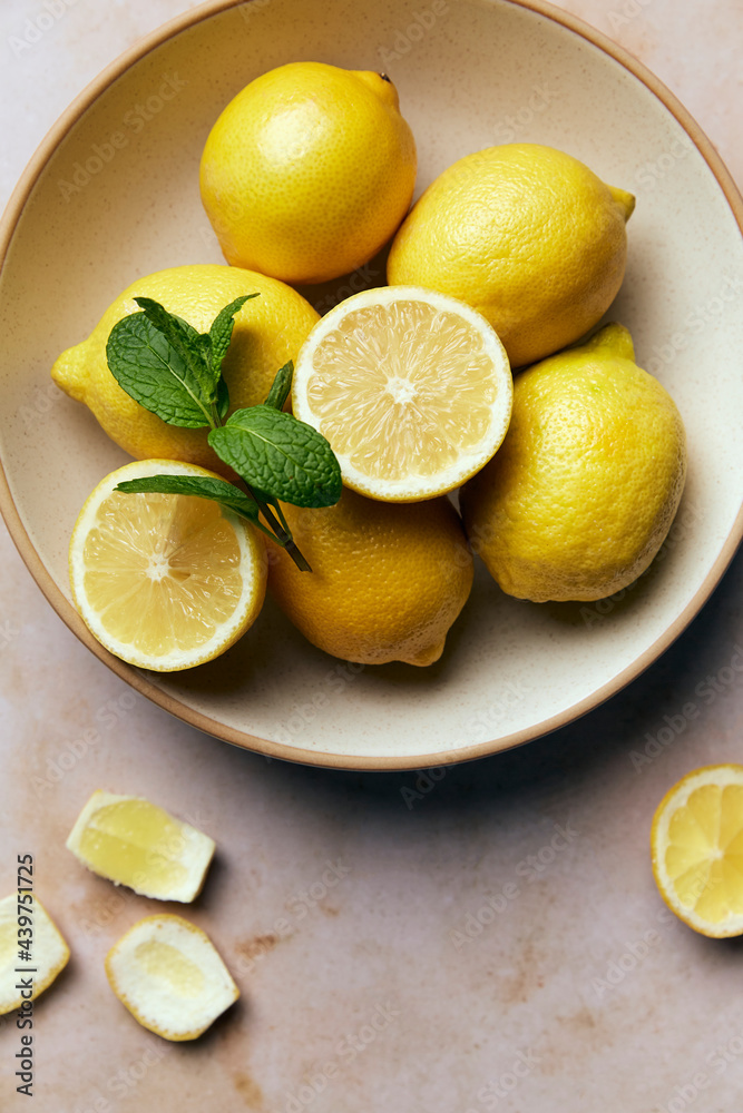 Bowl of Fresh Lemons Close Up Shot Bowl of Fresh Lemons Close Up Shot