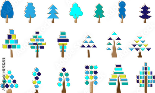 いろいろな木　青ベース　枠線付き