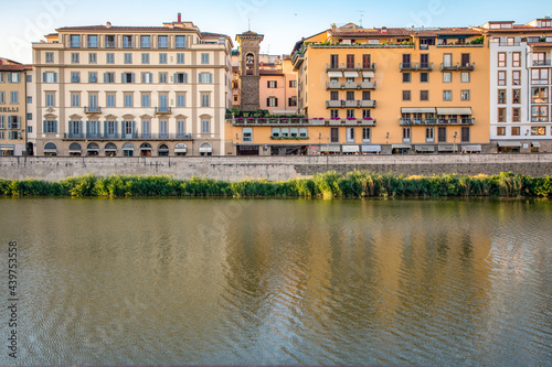 Florence, Italy -20 June, 2019 : view of residential area of the city at the bank of River Arno.