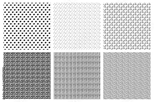 Set of monochrome black and white pattern texture background. Striking pattern to add texture to illustration. Trace textures of abstract ink dots, circles, spots, scribbles, stripes. Isolated white