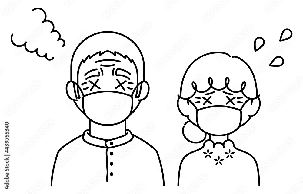 マスクをして暑がっている高齢者【おじいさん,おばあさん】