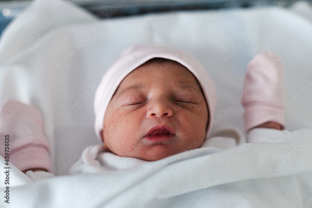 Cute newborn baby sleeping in crib Cute newborn baby sleeping in crib