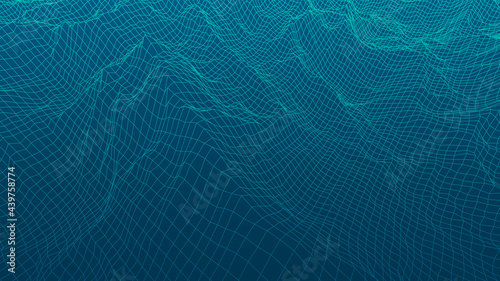 Digital landscape with mountains or clouds made of line grid