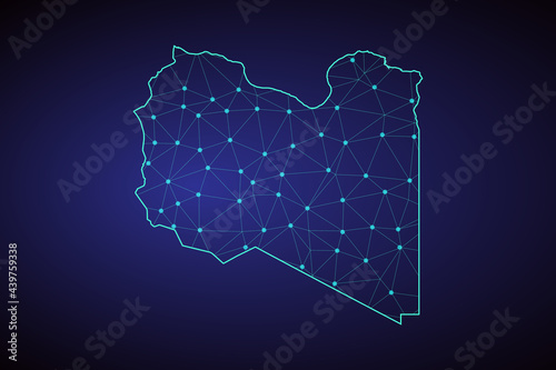 Map of Libya. Wire frame 3D mesh polygonal network line, design sphere, dot and structure. communications map of Libya. Vector Illustration EPS10. 