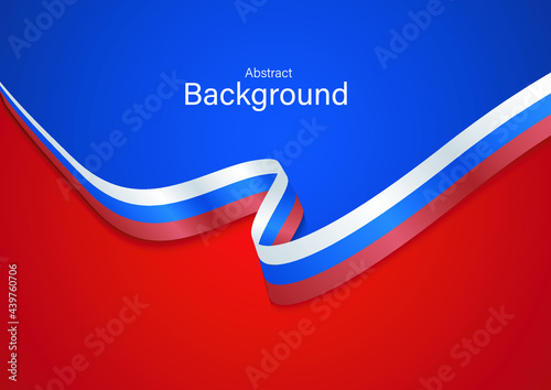 Russia flag ribbon landscape background greeting card