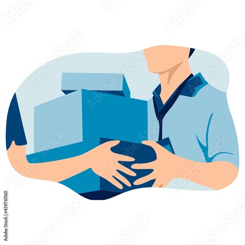 Flat vector illustration of courier give a package to girl