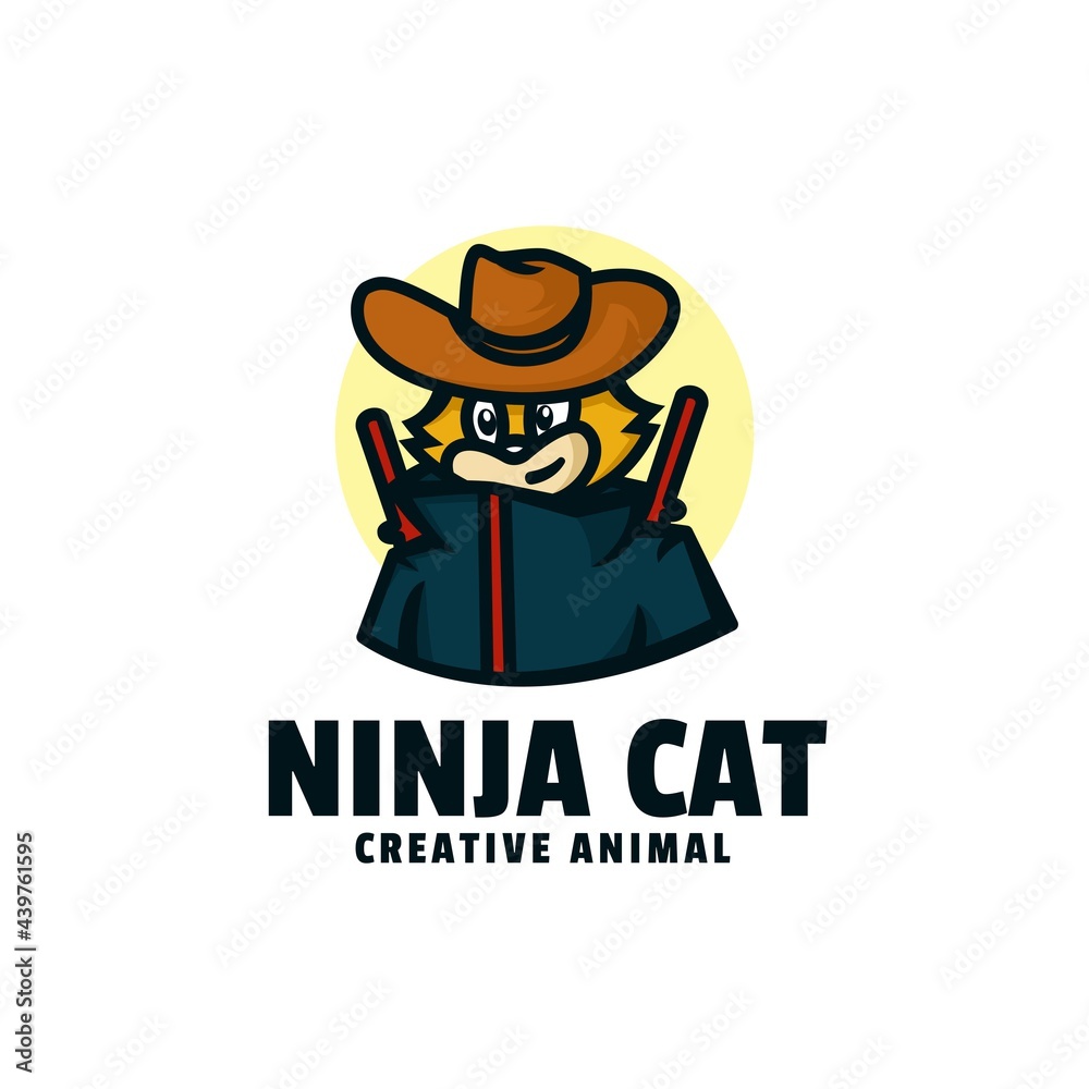 Vector Logo Illustration Ninja Chat Mascot Cartoon Style.
