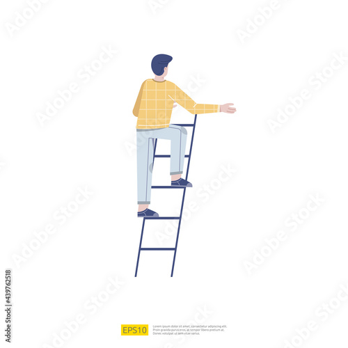 Businessman stepping up the stairs. Business career development illustration concept. Male climbing stairs to success and progress