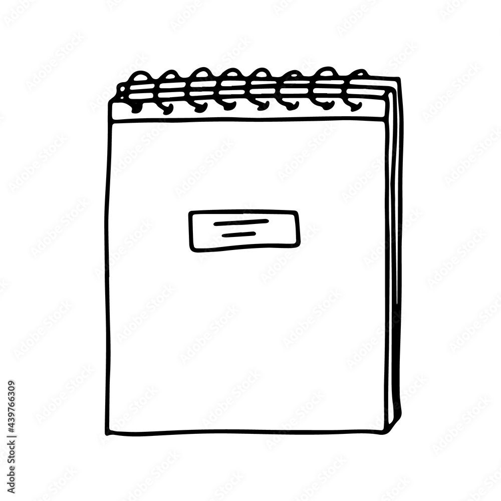 Hand drawn doodle sketch style vector illustration of school notebook with spiral bound. Isolated on white background. Hand drawn doodle sketch style vector illustration of school notebook with spiral bound. Isolated on white background.