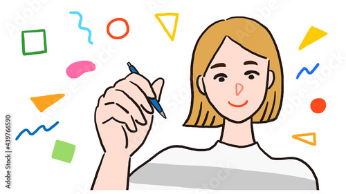 ペンを持ってやる気に満ち溢れている若い女性