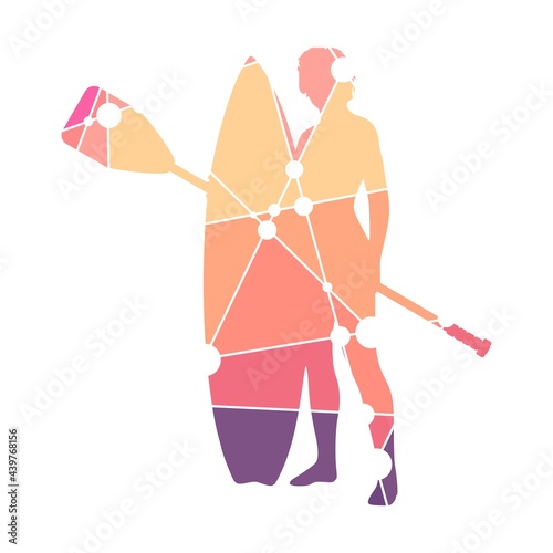 Illustration of lady posing with surf board