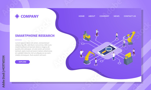smartphone research technology concept for website template or landing homepage with isometric style