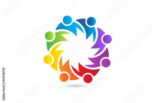 Logo teamwork unity diversity people in a hug voluntary , charity , non profit , collaboration concepts vector image graphic illustration design template