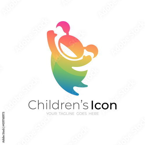 Children logo with colorful design illustration, happy kids logo
