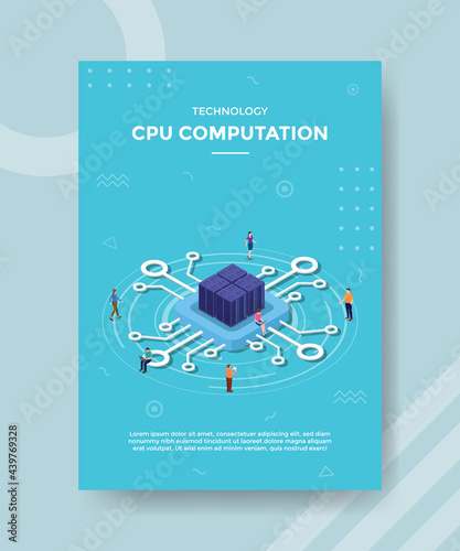 cpu data computing or processing concept for template banner and flyer with isometric style