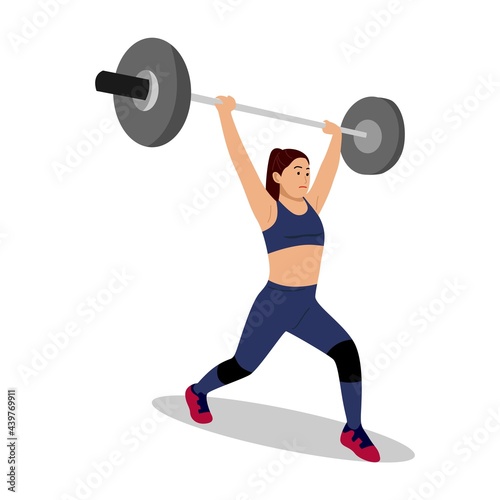 Woman lifting weights with barbell attractive woman training workout healthy lifestyle fitness concept