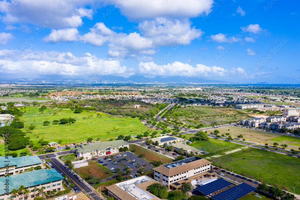 Oahu's second city of Kapolei looking east towards Honolulu