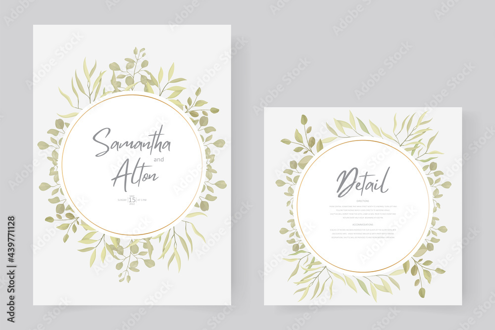 Modern wedding invitation template design with leaf ornament Modern wedding invitation template design with leaf ornament