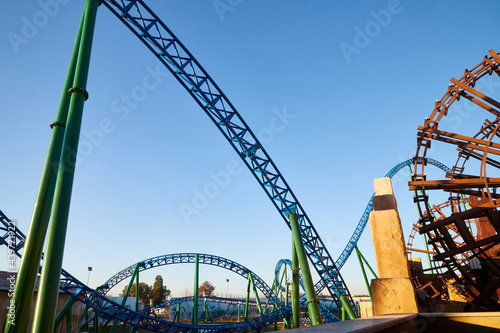 Roller coaster Ride against blue sky in a nice day.