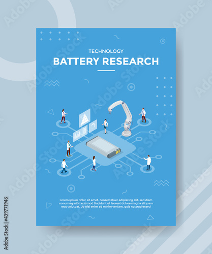 battery research technology concept for template banner and flyer with isometric style