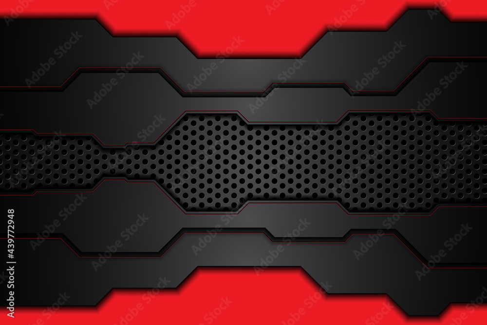 metal plate black and contrast red stripes on steel mesh. template modern technology design background. vector illustration metal plate black and contrast red stripes on steel mesh. template modern technology design background. vector illustration