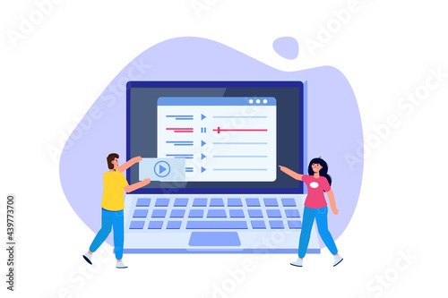 Internet online radio streaming, music applications,  playlist online podcast concept. Vector illustration.