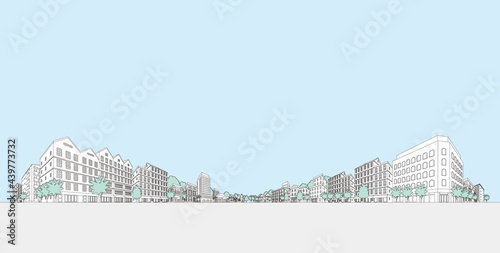 街並みのベクターイラスト.　線画イラスト.