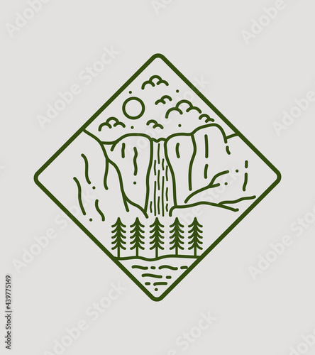 Design for Yosemite Falls National Park in line art style, badge design, T-shirt Art, Tee Design photo