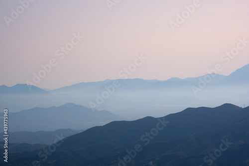 Blue ridge mountains with orange sky. Horizontal image