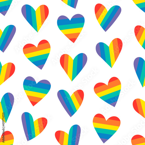 Vector Seamless Pattern with Illustration Rainbow. Cartoon Pride Colorful Drawing Background. Hand Drawn LGBTQ Flag Support
