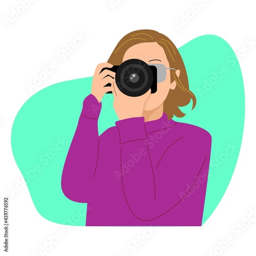 People illustration. Girl take a picture with camera