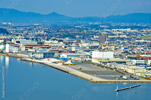 Yonago city and Lake Nakaumi  the views from Yonago castle ruins  Tottori  Japan