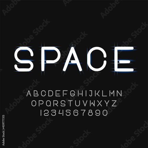 Futuristic Alphabet Font. Thin ABC Letters and Numbers. Vector