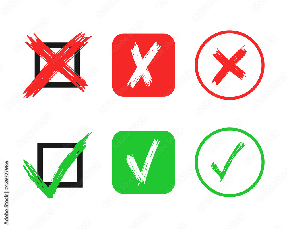 Hand drawn check and cross sign elements Hand drawn check and cross sign elements