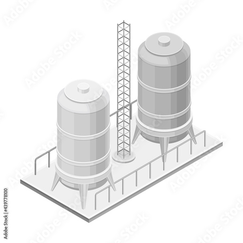 Steel Tank or Storage Reservoir with Oil or Petroleum Isometric Vector Illustration