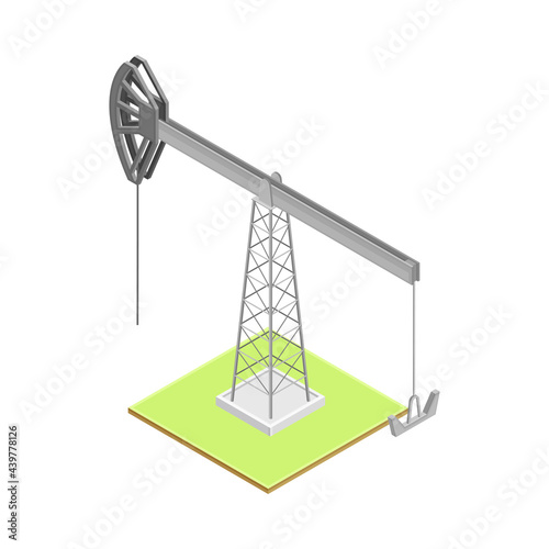 Oil Well with Pumpjack as Overground Drive for Bringing Petroleum Isometric Vector Illustration
