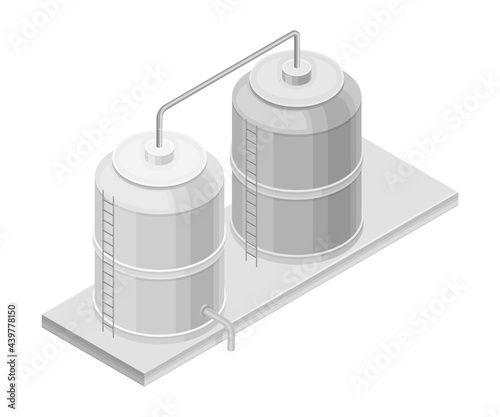 Steel Tank or Storage Reservoir with Oil or Petroleum Isometric Vector Illustration