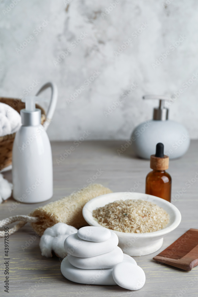 Set of spa supplies on table Set of spa supplies on table