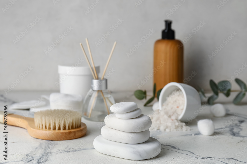 Set of spa supplies on white background Set of spa supplies on white background