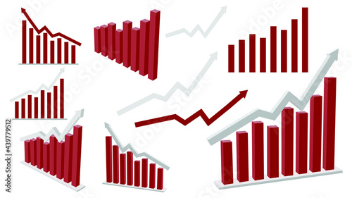 set of growth chart with white arrow, Start up and Profit, Graph bar, Business graph, Business Growth concept