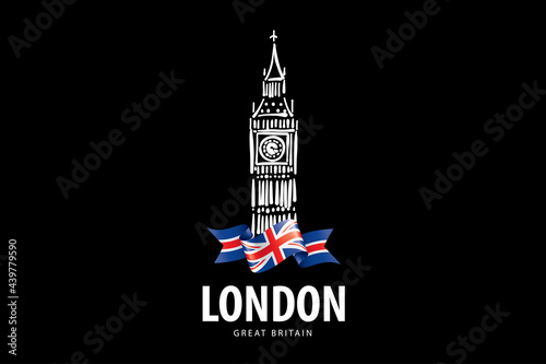 Vector drawing of Big Ben in London on a white background