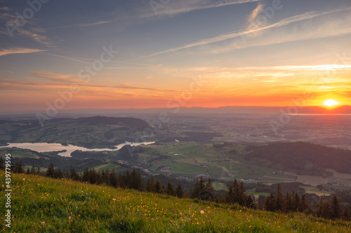 Sunset over the Swiss Alpes, shot from the 