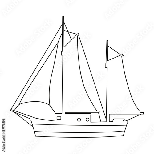 Sailboat line icon logo design marines, peedboat, ship, vessel, side view. Vector illustration outline simple element symbol