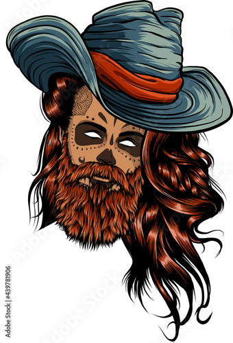Bearded cowboy in a hat. Cool American man